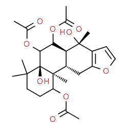 ChemSpider 2D Image | (4aR,6R,6aS,7S,11aS,11bS)-4a,7-Dihydroxy-4,4,7,11b-tetramethyl-1,2,3,4,4a,5,6,6a,7,11,11a,11b-dodecahydrophenanthro[3,2-b]furan-1,5,6-triyl triacetate | C26H36O9