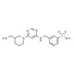 ChemSpider 2D Image | 3-[({6-[3-(Hydroxymethyl)-1-piperidinyl]-4-pyrimidinyl}amino)methyl]benzenesulfonamide | C17H23N5O3S