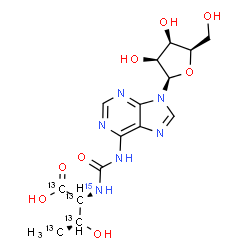 ChemSpider 2D Image | N-{[9-(beta-D-Lyxofuranosyl)-9H-purin-6-yl]carbamoyl}-L-(~13~C_4_,~15~N)threonine | C1113C4H20N515NO8
