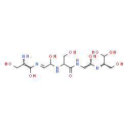ChemSpider 2D Image | N~2~-[(2E)-2-{[(1E)-2-Amino-1,3-dihydroxy-1-propen-1-yl]imino}-1-hydroxyethyl]-N-{(Z)-2-hydroxy-2-[(Z)-(1,1,3-trihydroxy-2-propanylidene)amino]vinyl}serinamide | C13H23N5O9