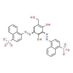 ChemSpider 2D Image | 4,4'-{[2,4-Dihydroxy-5-(hydroxymethyl)-1,3-phenylene]di(E)-2,1-diazenediyl}di(1-naphthalenesulfonate) | C27H18N4O9S2