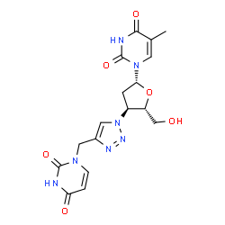 ChemSpider 2D Image | 3'-Deoxy-3'-{4-[(2,4-dioxo-3,4-dihydro-1(2H)-pyrimidinyl)methyl]-1H-1,2,3-triazol-1-yl}thymidine | C17H19N7O6