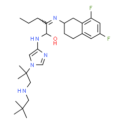 ChemSpider 2D Image | (2Z)-2-[(6,8-Difluoro-1,2,3,4-tetrahydro-2-naphthalenyl)imino]-1-[(1-{1-[(2,2-dimethylpropyl)amino]-2-methyl-2-propanyl}-1H-imidazol-4-yl)amino]-1-pentanol | C27H41F2N5O