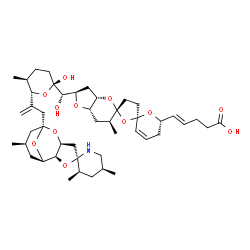 ChemSpider 2D Image | (4E)-5-[(2R,3aS,5R,5'R,6S,6''S,7aS)-2-{(S)-Hydroxy[(2R,5S,6S)-2-hydroxy-5-methyl-6-{3-[(1'R,2R,2'S,3R,5S,6'S,8'S,10'R)-3,5,10'-trimethyl-8'H-spiro[piperidine-2,4'-[3,7,12]trioxatricyclo[6.3.1.0~2,6~]d
odecan]-8'-yl]-1-propen-2-yl}tetrahydro-2H-pyran-2-yl]methyl}-6-methyl-2,3,3',3a,4',5'',6,6'',7,7a-decahydrodispiro[furo[3,2-b]pyran-5,2'-furan-5',2''-pyran]-6''-yl]-4-pentenoic acid | C46H69NO12