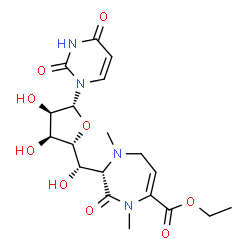 ChemSpider 2D Image | (5S)-5'-C-[(2S)-5-(Ethoxycarbonyl)-1,4-dimethyl-3-oxo-2,3,4,7-tetrahydro-1H-1,4-diazepin-2-yl]uridine | C19H26N4O9