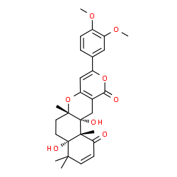 ChemSpider 2D Image | (4aS,6aS,12aR,12bR)-9-(3,4-Dimethoxyphenyl)-4a,12a-dihydroxy-4,4,6a,12b-tetramethyl-4a,6,6a,12,12a,12b-hexahydro-4H,11H-benzo[f]pyrano[4,3-b]chromene-1,11(5H)-dione | C28H32O8