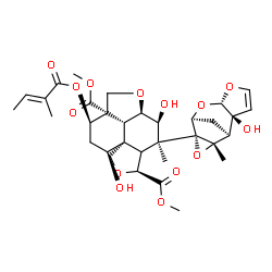 ChemSpider 2D Image | Dimethyl (2aR,3S,4S,5S,7aS,8S,10R,10aS,10bR)-3,8-dihydroxy-4-[(1S,2S,6S,8S,9R,11S)-2-hydroxy-11-methyl-5,7,10-trioxatetracyclo[6.3.1.0~2,6~.0~9,11~]dodec-3-en-9-yl]-4-methyl-10-{[(2E)-2-methyl-2-buten
oyl]oxy}octahydro-1H-furo[3',4':4,4a]naphtho[1,8-bc]furan-5,10a(8H)-dicarboxylate | C33H42O14