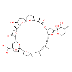 ChemSpider 2D Image | 1-C-[(1S,2R,5R,7R,8E,10E,12R,14S,16R,19R,20S,24S,27S,28S,29R,32R,33R,35S)-35-Carboxy-27-hydroxy-5,7,9,19,29-pentamethyl-18,31-dioxo-13,17,38,39,40,41,42,43-octaoxaoctacyclo[31.4.1.1~1,35~.1~2,5~.1~20,
24~.1~24,28~.1~29,32~.0~12,16~]tritetraconta-8,10-dien-14-yl]-3,4-dideoxy-3-methyl-beta-D-erythro-pentopyranose | C47H68O16