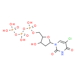 ChemSpider 2D Image | 5-Chloro-1-[2-deoxy-5-O-(hydroxy{[hydroxy(phosphonooxy)phosphoryl]oxy}phosphoryl)pentofuranosyl]-2,4(1H,3H)-pyrimidinedione | C9H14ClN2O14P3