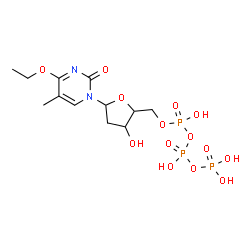 ChemSpider 2D Image | 1-[2-Deoxy-5-O-(hydroxy{[hydroxy(phosphonooxy)phosphoryl]oxy}phosphoryl)pentofuranosyl]-4-ethoxy-5-methyl-2(1H)-pyrimidinone | C12H21N2O14P3
