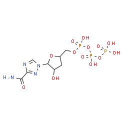 ChemSpider 2D Image | 1-[3-Deoxy-5-O-(hydroxy{[hydroxy(phosphonooxy)phosphoryl]oxy}phosphoryl)pentofuranosyl]-1H-1,2,4-triazole-3-carboxamide | C8H15N4O13P3