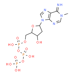 ChemSpider 2D Image | 9-[2-Deoxy-5-O-(hydroxy{[hydroxy(phosphonooxy)phosphoryl]oxy}phosphoryl)pentofuranosyl]-1-methyl-1,9-dihydro-6H-purin-6-imine | C11H18N5O12P3