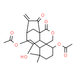 ChemSpider 2D Image | (6-Acetoxy-7'-hydroxy-3,3-dimethyl-10'-methylene-2',11'-dioxo-3'-oxaspiro[cyclohexane-1,5'-tricyclo[7.2.1.0~1,6~]dodecan]-2-yl)methyl acetate | C24H32O8