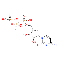 ChemSpider 2D Image | 1-[5-O-(Hydroxy{[hydroxy(phosphonooxy)phosphoryl]oxy}phosphoryl)pentofuranosyl]-4-imino-1,4-dihydro-2-pyrimidinolate | C9H15N3O14P3