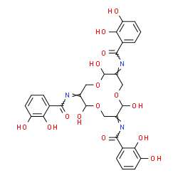 ChemSpider 2D Image | N,N',N''-(2,6,10-Trihydroxy-1,5,9-trioxacyclododecane-3,7,11-triylidene)tris(2,3-dihydroxybenzamide) | C30H27N3O15