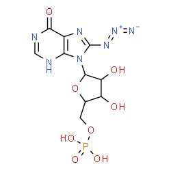 ChemSpider 2D Image | 8-Azido-9-(5-O-phosphonopentofuranosyl)-3,9-dihydro-6H-purin-6-one | C10H12N7O8P