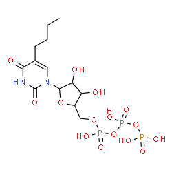 ChemSpider 2D Image | 5-Butyl-1-[5-O-(hydroxy{[hydroxy(phosphonooxy)phosphoryl]oxy}phosphoryl)pentofuranosyl]-2,4(1H,3H)-pyrimidinedione | C13H23N2O15P3