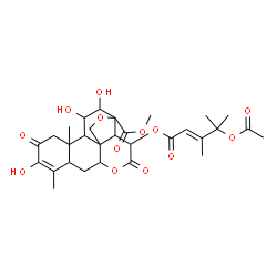 ChemSpider 2D Image | Methyl 15-{[(2E)-4-acetoxy-3,4-dimethyl-2-pentenoyl]oxy}-3,11,12-trihydroxy-2,16-dioxo-13,20-epoxypicras-3-en-21-oate | C30H38O13