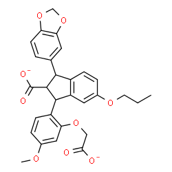 ChemSpider 2D Image | 1-(1,3-Benzodioxol-5-yl)-3-[2-(carboxylatomethoxy)-4-methoxyphenyl]-5-propoxy-2-indanecarboxylate | C29H26O9