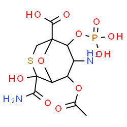 ChemSpider 2D Image | 6-Acetoxy-7-amino-4-carbamoyl-4-hydroxy-8-(phosphonooxy)-9-oxa-3-thiabicyclo[3.3.1]nonane-1-carboxylic acid (non-preferred name) | C11H17N2O11PS