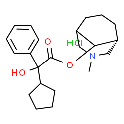 ChemSpider 2D Image | (1R)-3-Methyl-3-azabicyclo[3.3.1]non-9-yl cyclopentyl(hydroxy)phenylacetate hydrochloride (1:1) | C22H32ClNO3