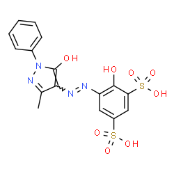 ChemSpider 2D Image | 4-Hydroxy-5-[(E)-(5-hydroxy-3-methyl-1-phenyl-1H-pyrazol-4-yl)diazenyl]-1,3-benzenedisulfonic acid | C16H14N4O8S2