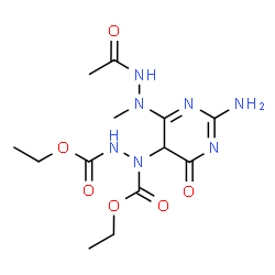 ChemSpider 2D Image | Diethyl 1-[6-(2-acetyl-1-methylhydrazino)-2-amino-4-oxo-4,5-dihydro-5-pyrimidinyl]-1,2-hydrazinedicarboxylate | C13H21N7O6