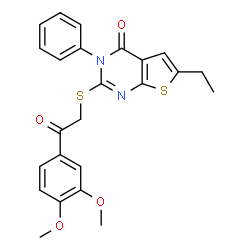 ChemSpider 2D Image | 2-{[2-(3,4-Dimethoxyphenyl)-2-oxoethyl]sulfanyl}-6-ethyl-3-phenylthieno[2,3-d]pyrimidin-4(3H)-one | C24H22N2O4S2