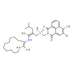 ChemSpider 2D Image | [(5-Bromo-6-hydroxy-1,3-dioxo-1H-benzo[de]isoquinolin-2(3H)-yl)methyl][(2E)-2-(hydroxy{[(2Z)-2-hydroxyazacyclotridec-2-en-3-yl]amino}methylene)-4-methylpentyl]phosphinic acid | C32H43BrN3O7P
