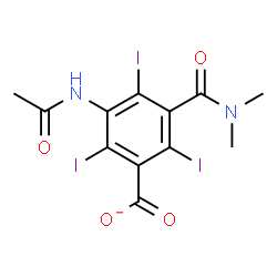 ChemSpider 2D Image | 3-Acetamido-5-(dimethylcarbamoyl)-2,4,6-triiodobenzoate | C12H10I3N2O4