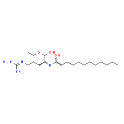 ChemSpider 2D Image | 2-[(4Z)-5-Ethoxy-5-hydroxy-4-{[(1Z)-1-hydroxy-1-dodecen-1-yl]imino}pentyl]guanidine | C20H40N4O3