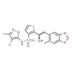 ChemSpider 2D Image | N-(4-Chloro-3-methyl-1,2-oxazol-5-yl)-2-[(Z)-1-hydroxy-2-(6-methyl-1,3-benzodioxol-5-yl)vinyl]-3-thiophenesulfonamide | C18H15ClN2O6S2