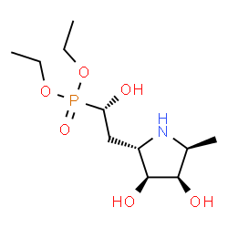 ChemSpider 2D Image | Diethyl {(1S)-2-[(2S,3S,4R,5S)-3,4-dihydroxy-5-methyl-2-pyrrolidinyl]-1-hydroxyethyl}phosphonate | C11H24NO6P