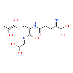 ChemSpider 2D Image | N-[(1Z)-1-[(E)-(2,2-Dihydroxyethylidene)amino]-3-{[(1Z)-1,2-dihydroxy-1-propen-1-yl]sulfanyl}-1-hydroxy-1-propen-2-yl]-5,5-dihydroxy-4-iminopentanamide | C13H21N3O8S
