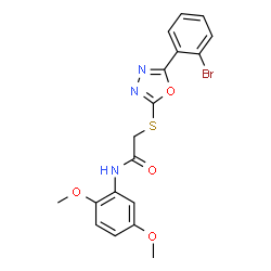 ChemSpider 2D Image | 2-{[5-(2-Bromophenyl)-1,3,4-oxadiazol-2-yl]sulfanyl}-N-(2,5-dimethoxyphenyl)acetamide | C18H16BrN3O4S