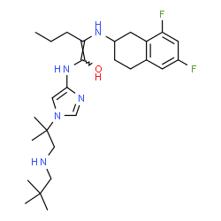 ChemSpider 2D Image | (1Z)-2-[(6,8-Difluoro-1,2,3,4-tetrahydro-2-naphthalenyl)amino]-1-[(1-{1-[(2,2-dimethylpropyl)amino]-2-methyl-2-propanyl}-1H-imidazol-4-yl)amino]-1-penten-1-ol | C27H41F2N5O