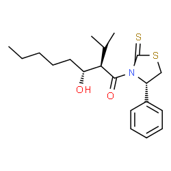 ChemSpider 2D Image | (2S,3R)-3-Hydroxy-2-isopropyl-1-[(4S)-4-phenyl-2-thioxo-1,3-thiazolidin-3-yl]-1-octanone | C20H29NO2S2