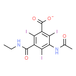 ChemSpider 2D Image | 3-Acetamido-5-(ethylcarbamoyl)-2,4,6-triiodobenzoate | C12H10I3N2O4