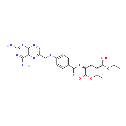 ChemSpider 2D Image | 4-{[(5,7-Diaminopyrimido[5,4-e][1,2,4]triazin-3-yl)methyl]amino}-N-[(2Z,4E)-1,5-diethoxy-1,5-dihydroxy-4-penten-2-ylidene]benzamide | C22H27N9O5
