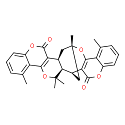 ChemSpider 2D Image | (1S,2S,15S,17R)-3,3,7,17,21-Pentamethyl-4,12,18,26-tetraoxaheptacyclo[15.11.1.0~2,15~.0~5,14~.0~6,11~.0~19,28~.0~20,25~]nonacosa-5(14),6,8,10,19(28),20,22,24-octaene-13,27-dione | C30H28O6
