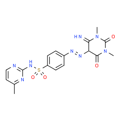 ChemSpider 2D Image | 4-[(E)-(4-Imino-1,3-dimethyl-2,6-dioxohexahydro-5-pyrimidinyl)diazenyl]-N-(4-methyl-2-pyrimidinyl)benzenesulfonamide | C17H18N8O4S