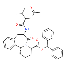ChemSpider 2D Image | Diphenylmethyl (4S,7S,12bR)-7-{[(2S)-2-(acetylsulfanyl)-3-methylbutanoyl]amino}-6-oxo-1,2,3,4,6,7,8,12b-octahydropyrido[2,1-a][2]benzazepine-4-carboxylate | C35H38N2O5S