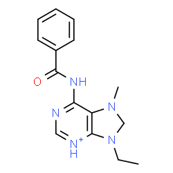 ChemSpider 2D Image | 6-(Benzoylamino)-9-ethyl-7-methyl-8,9-dihydro-7H-purin-3-ium | C15H18N5O
