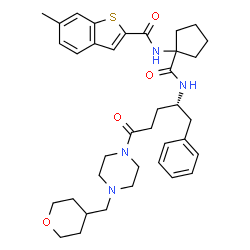 ChemSpider 2D Image | 6-Methyl-N-[1-({(2S)-5-oxo-1-phenyl-5-[4-(tetrahydro-2H-pyran-4-ylmethyl)-1-piperazinyl]-2-pentanyl}carbamoyl)cyclopentyl]-1-benzothiophene-2-carboxamide | C37H48N4O4S