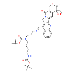 ChemSpider 2D Image | tert-butyl {4-[(tert-butoxycarbonyl)amino]butyl}[3-({(E)-[(4S)-4-ethyl-4-hydroxy-3,14-dioxo-3,4,12,14-tetrahydro-1H-pyrano[3',4':6,7]indolizino[1,2-b]quinolin-11-yl]methylidene}amino)propyl]carbamate (non-preferred name) | C38H49N5O8