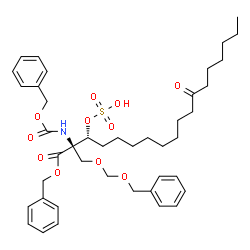 ChemSpider 2D Image | Benzyl (2R,3R)-2-{[(benzyloxy)carbonyl]amino}-2-{[(benzyloxy)methoxy]methyl}-12-oxo-3-(sulfooxy)octadecanoate | C42H57NO11S