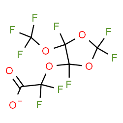 ChemSpider 2D Image | Difluoro{[2,2,4,5-tetrafluoro-5-(trifluoromethoxy)-1,3-dioxolan-4-yl]oxy}acetate | C6F9O6