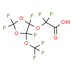 ChemSpider 2D Image | Difluoro{[2,2,4,5-tetrafluoro-5-(trifluoromethoxy)-1,3-dioxolan-4-yl]oxy}acetic acid | C6HF9O6