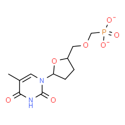 ChemSpider 2D Image | ({[5-(5-Methyl-2,4-dioxo-3,4-dihydro-1(2H)-pyrimidinyl)tetrahydro-2-furanyl]methoxy}methyl)phosphonate | C11H15N2O7P