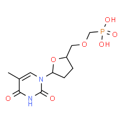 ChemSpider 2D Image | ({[5-(5-Methyl-2,4-dioxo-3,4-dihydro-1(2H)-pyrimidinyl)tetrahydro-2-furanyl]methoxy}methyl)phosphonic acid | C11H17N2O7P